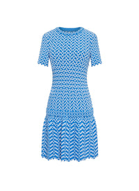 Short Sleeve Knitted Fantasia Dress - Blue & White