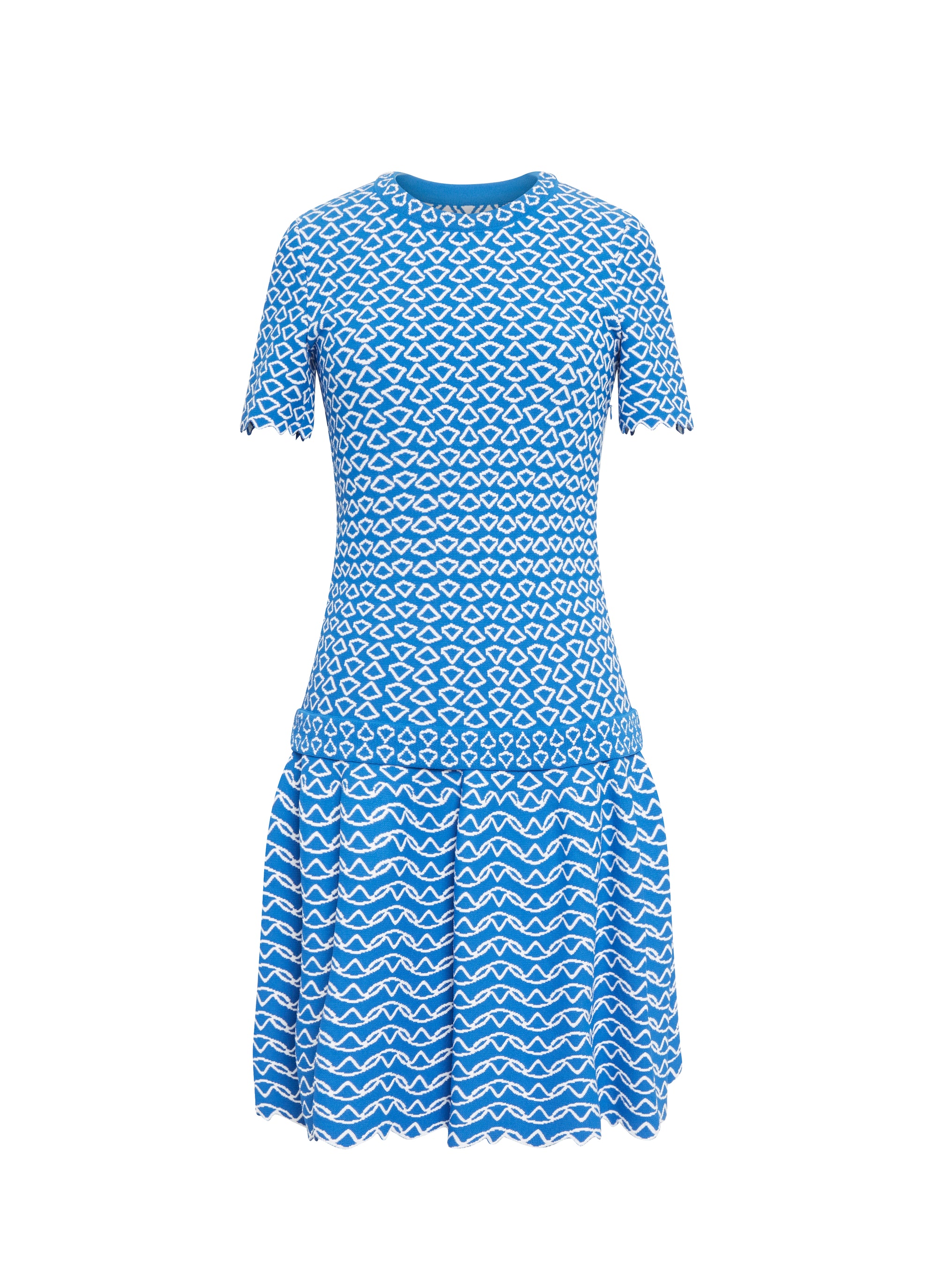 Robe à manches courtes Fantasia en maille - Bleu & Blanc
