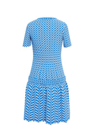 Robe à manches courtes Fantasia en maille - Bleu & Blanc