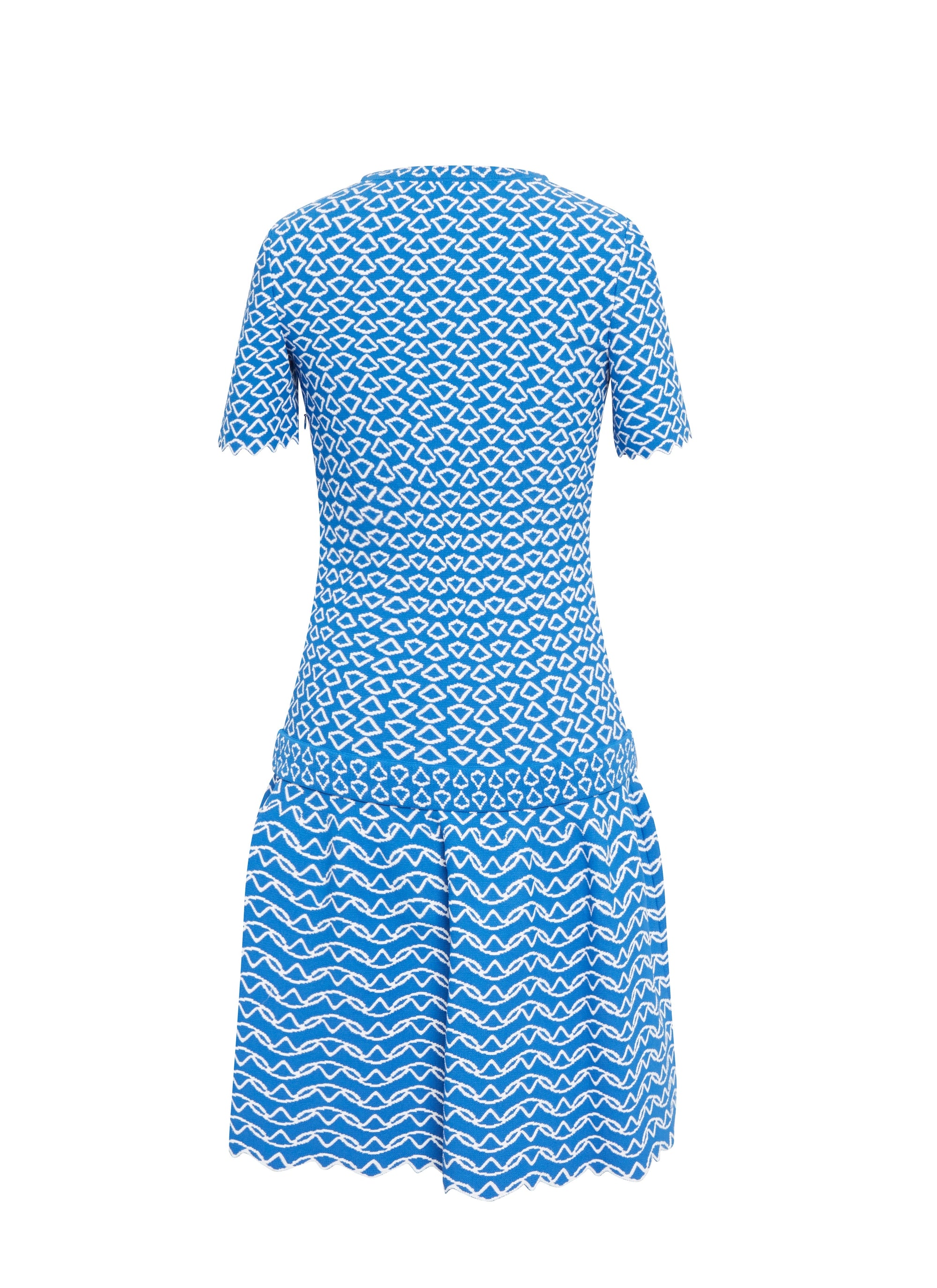 Short Sleeve Knitted Fantasia Dress - Blue & White