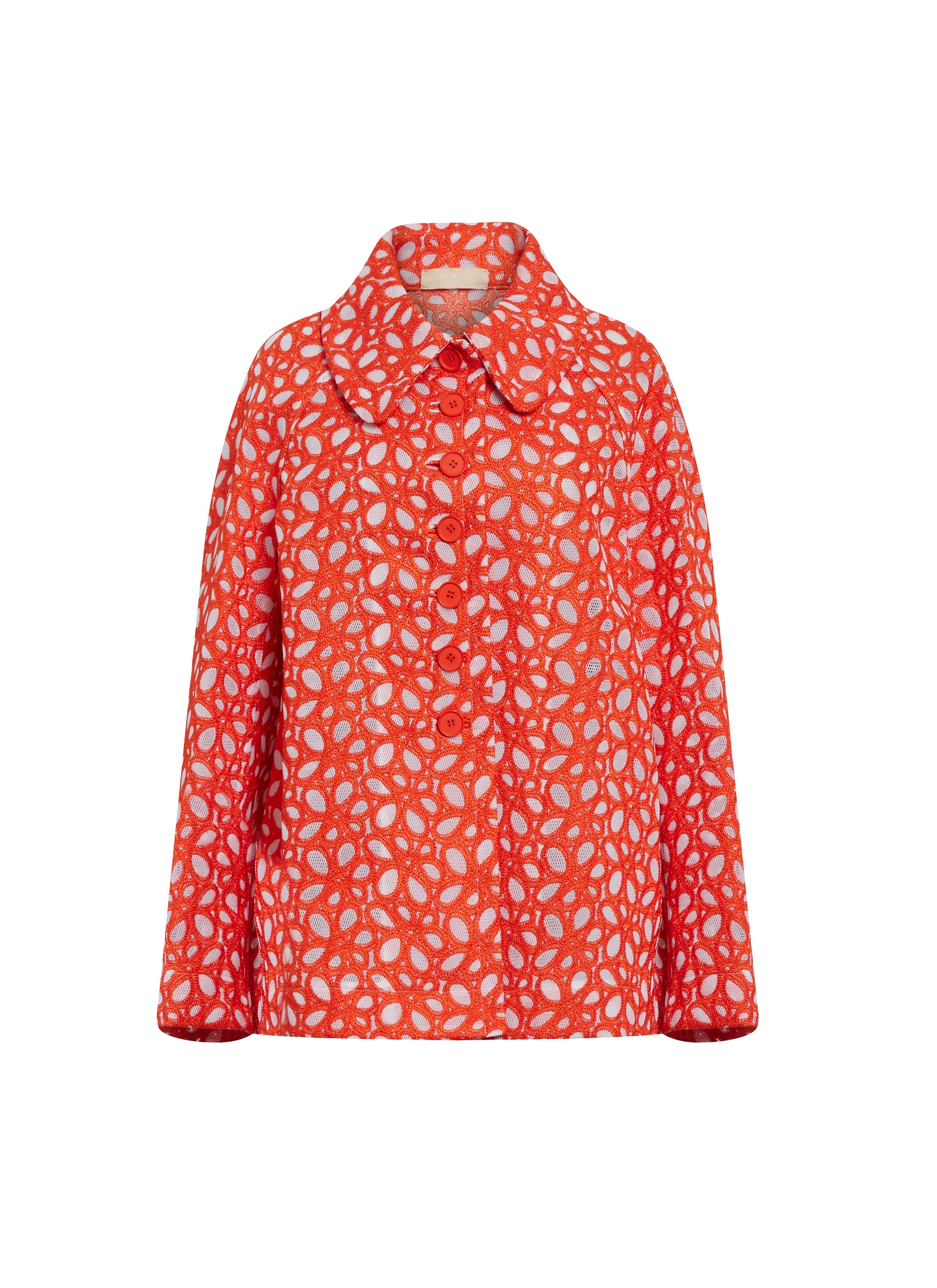 Caban boutonné à broderie fleurie - Orange Sanguine