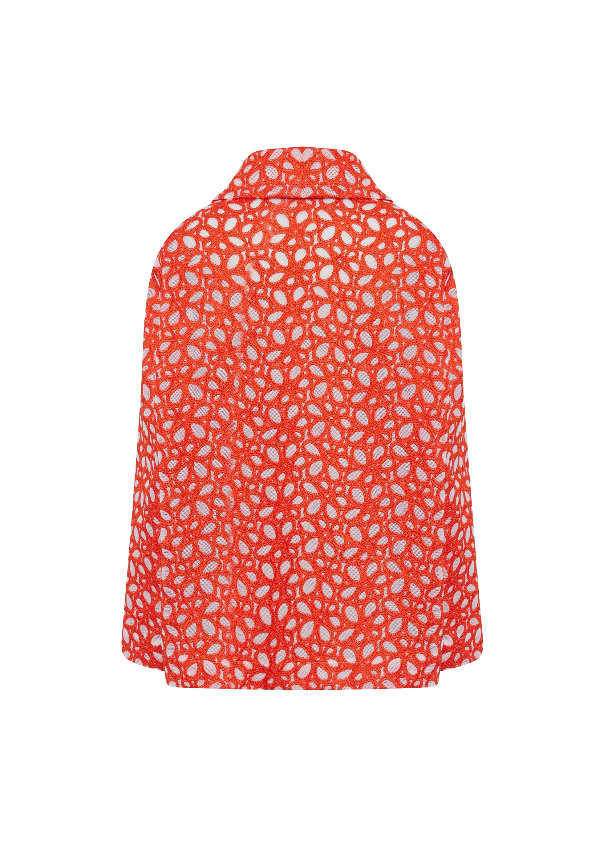 Caban boutonné à broderie fleurie - Orange Sanguine
