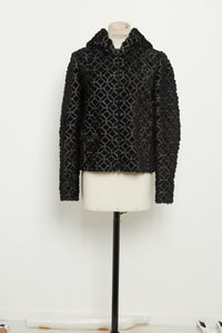 Blouson à capuche brodé en laine - Noir & Blanc