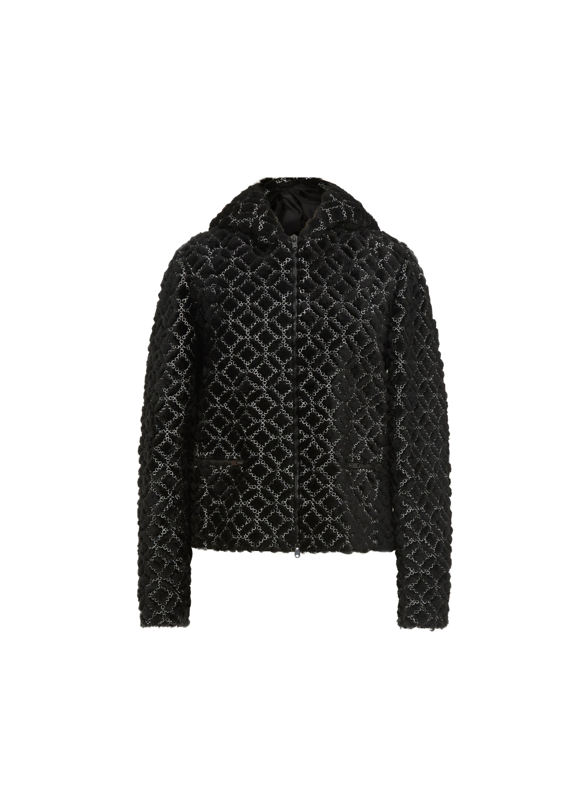 Blouson à capuche brodé en laine - Noir & Blanc