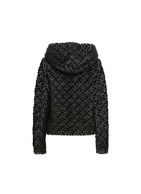 Blouson à capuche brodé en laine - Noir & Blanc