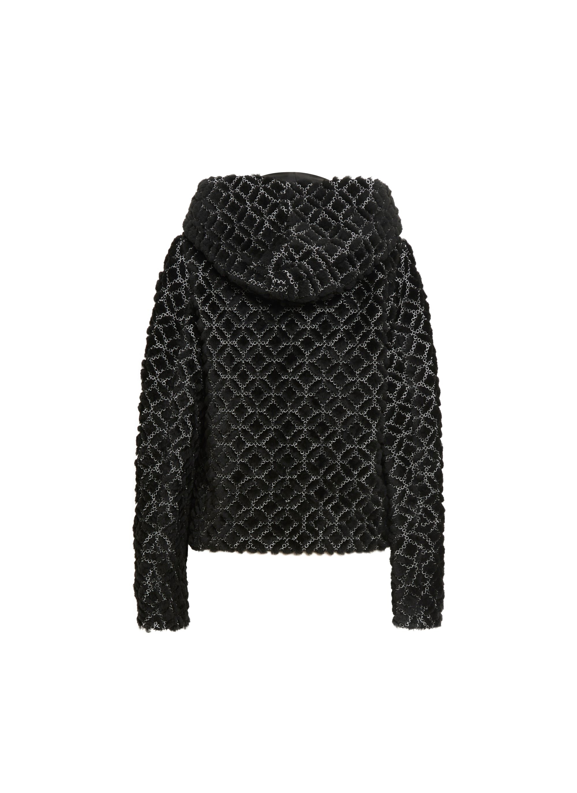Blouson à capuche brodé en laine - Noir & Blanc