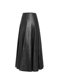 Jupe longue plissée plongée en cuir - Noir