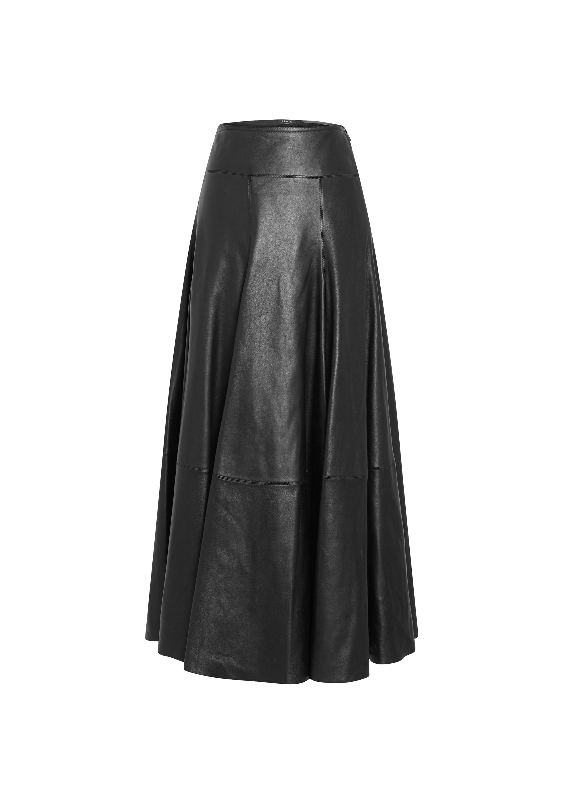 Jupe longue plissée plongée en cuir - Noir