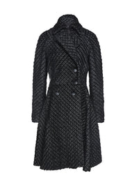 Manteau en cuir boutonné cintré - Noir & Blanc