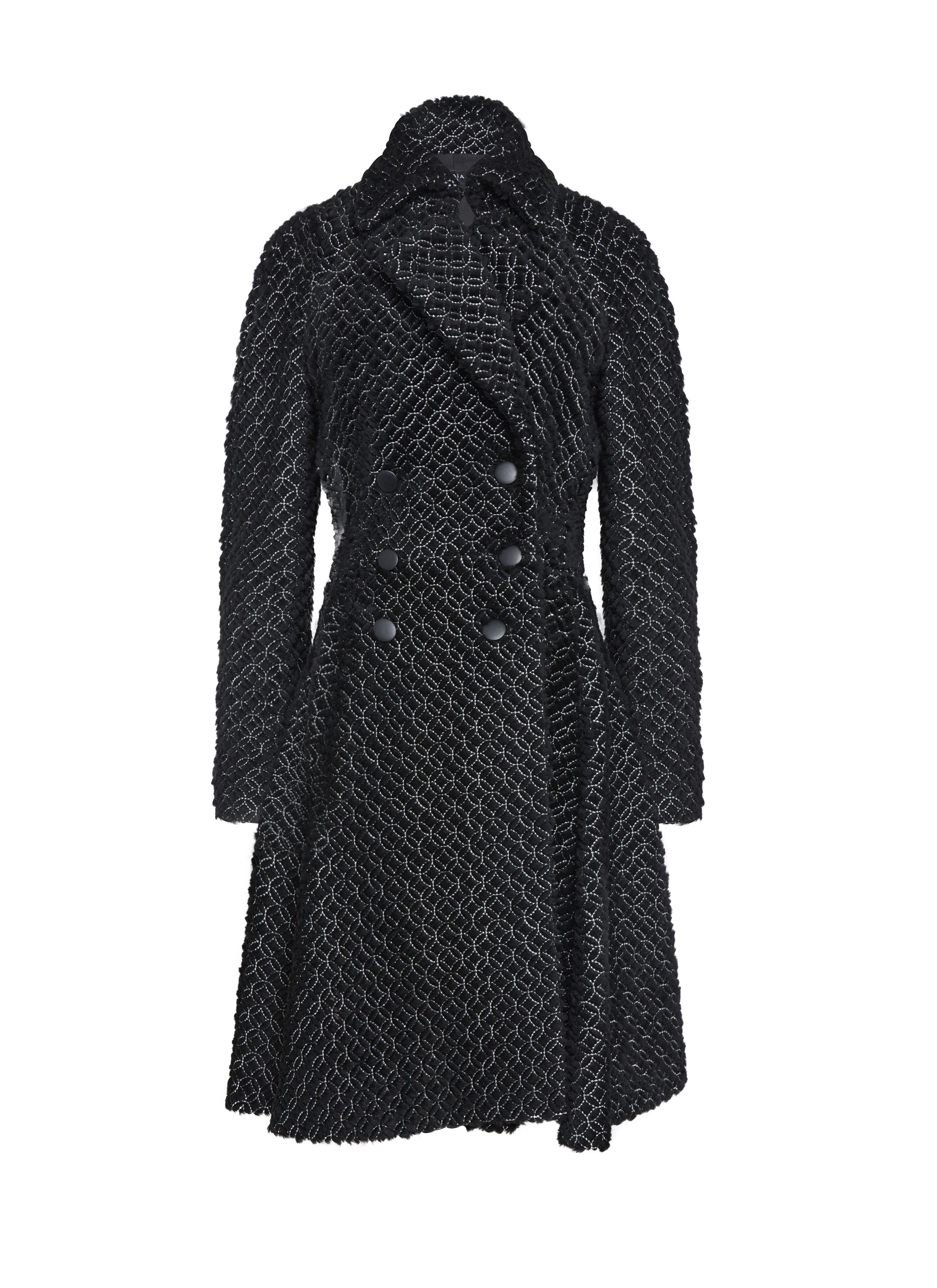 Manteau en cuir boutonné cintré - Noir & Blanc