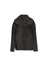 Coat with arabesque motif in leather - Black & White