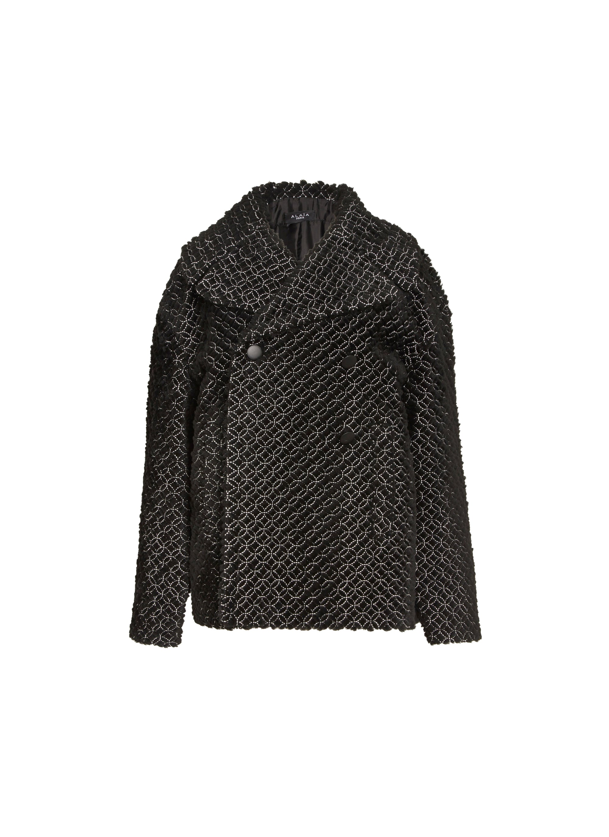 Coat with arabesque motif in leather - Black & White