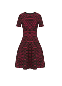 Alhambra knitted short-sleeved dress - Black & Pink