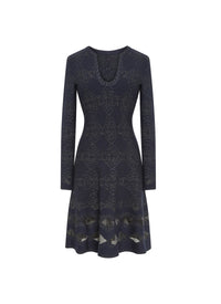 Babylon long-sleeved wool dress - Night