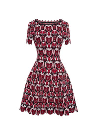 Eden short-sleeved dress in wool - Red & Black