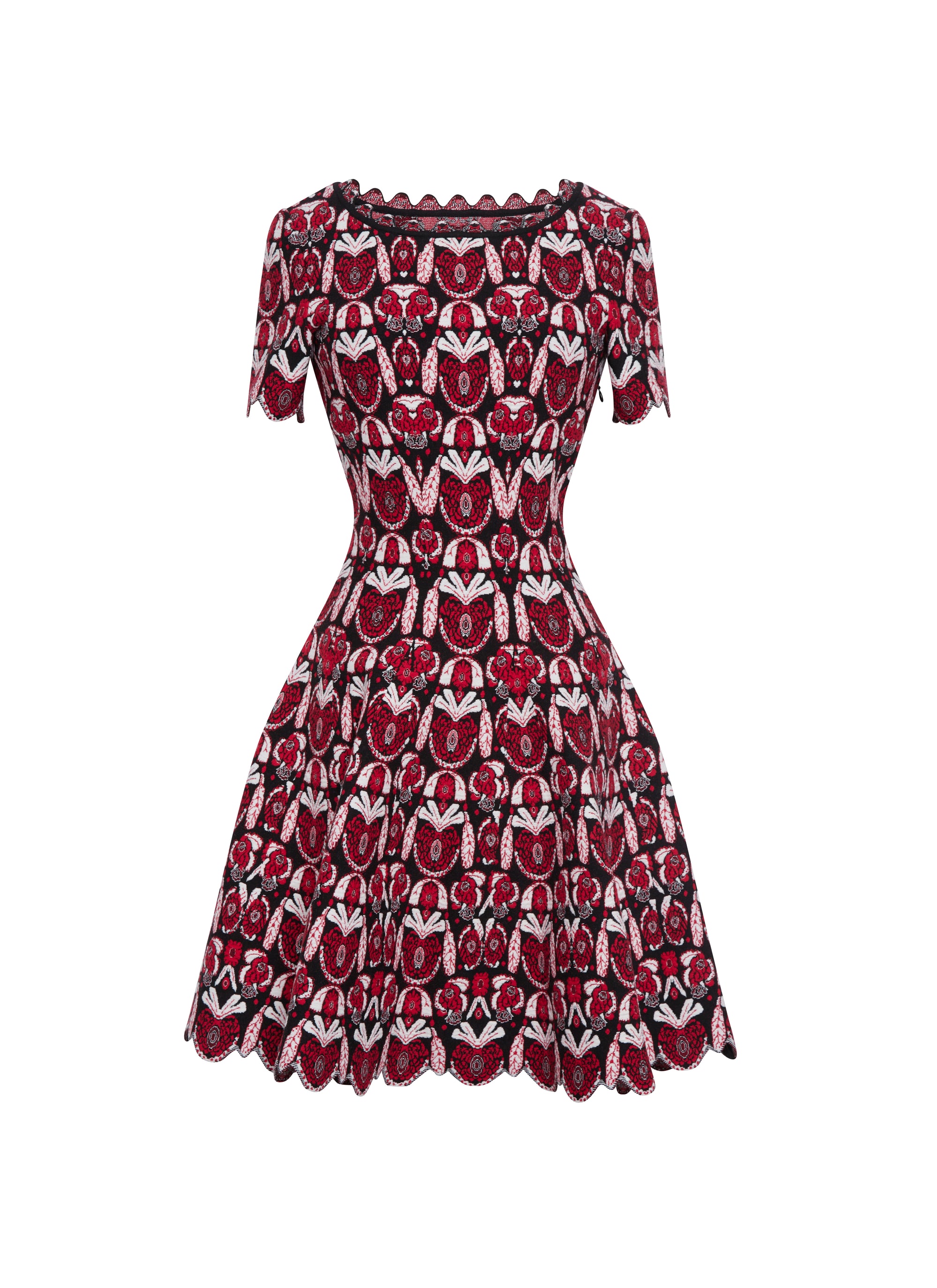 Eden short-sleeved dress in wool - Red & Black