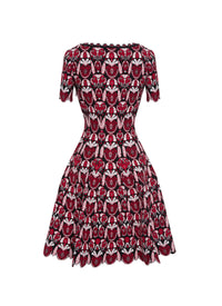 Eden short-sleeved dress in wool - Red & Black