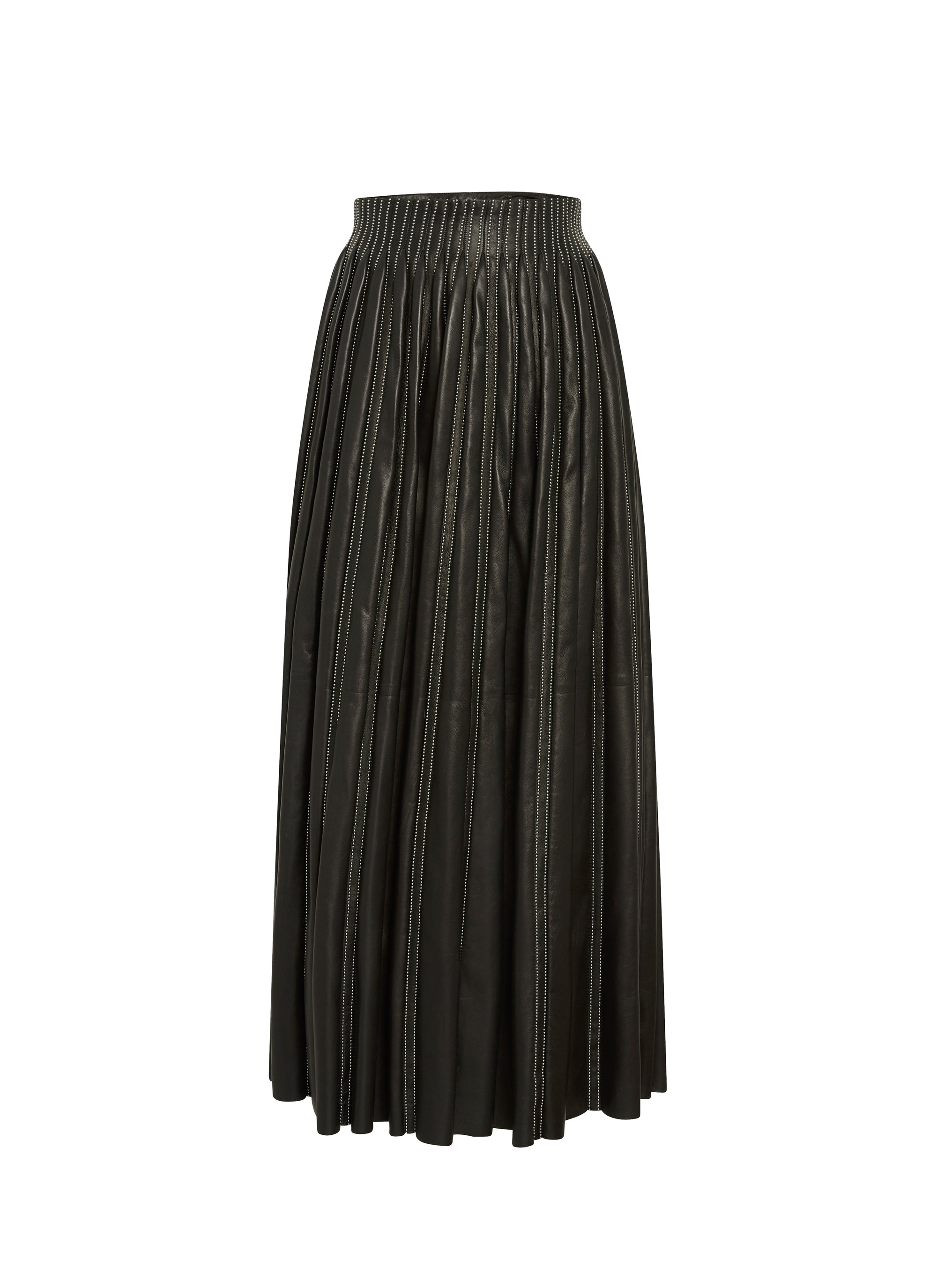 Long leather skirt with studded details - Black intense