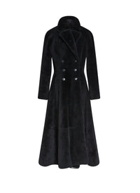 Manteau croisé à double boutonnage en cuir - Noir