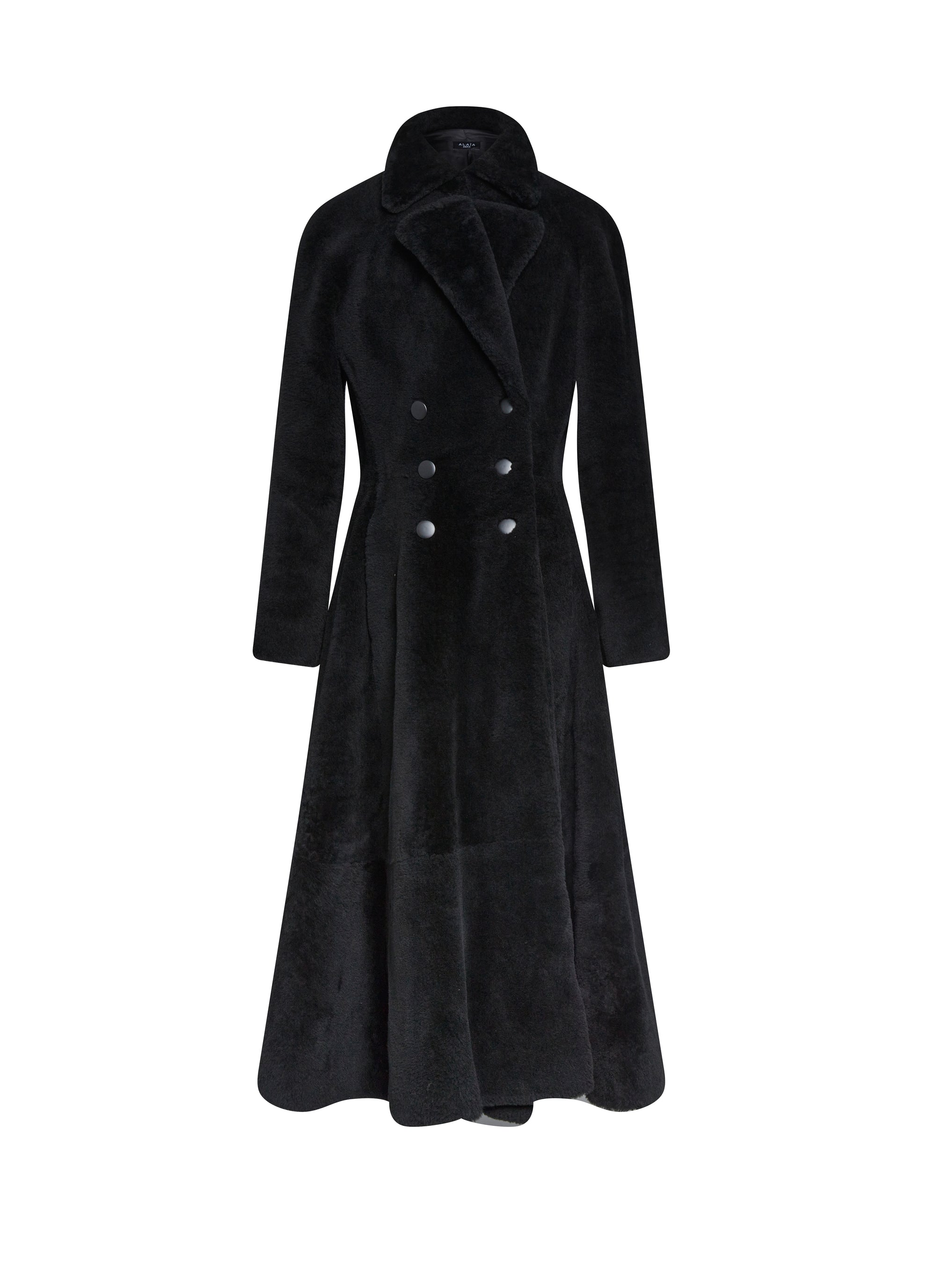 Manteau croisé à double boutonnage en cuir - Noir