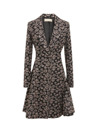 Fitted and flared short coat in wool - Black & Flesh
