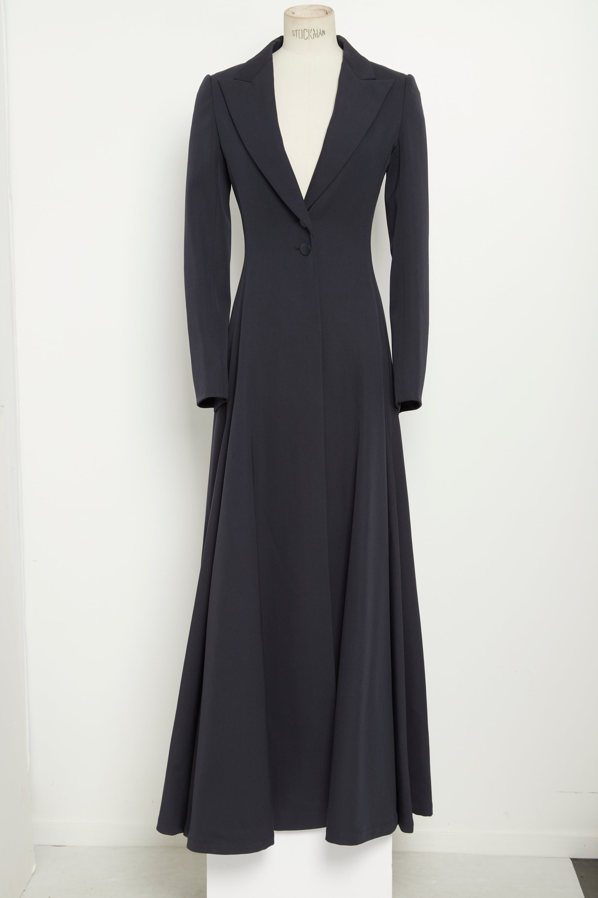 Manteau long ajusté et évasé en laine - Nuit