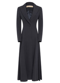 Manteau long ajusté et évasé en laine - Nuit