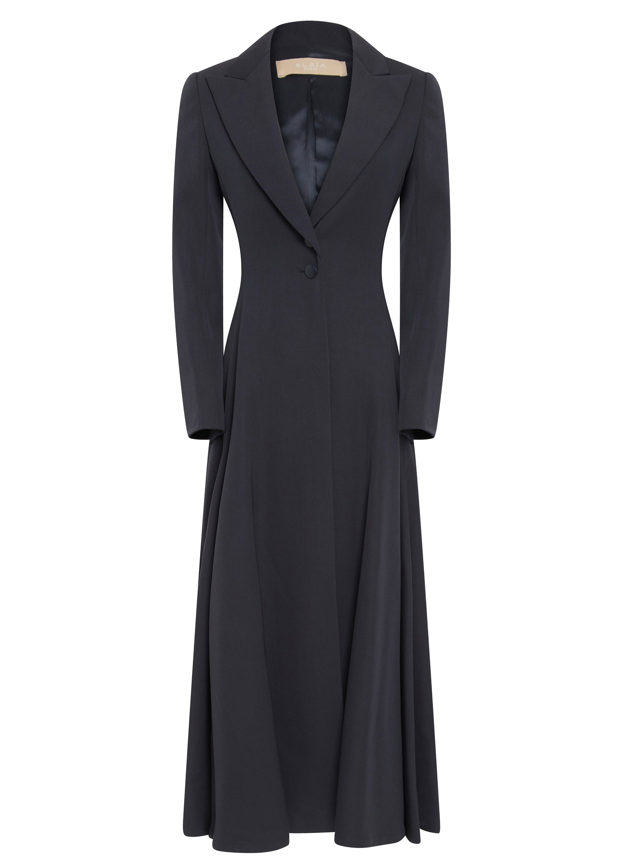 Manteau long ajusté et évasé en laine - Nuit