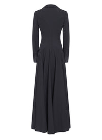 Manteau long ajusté et évasé en laine - Nuit