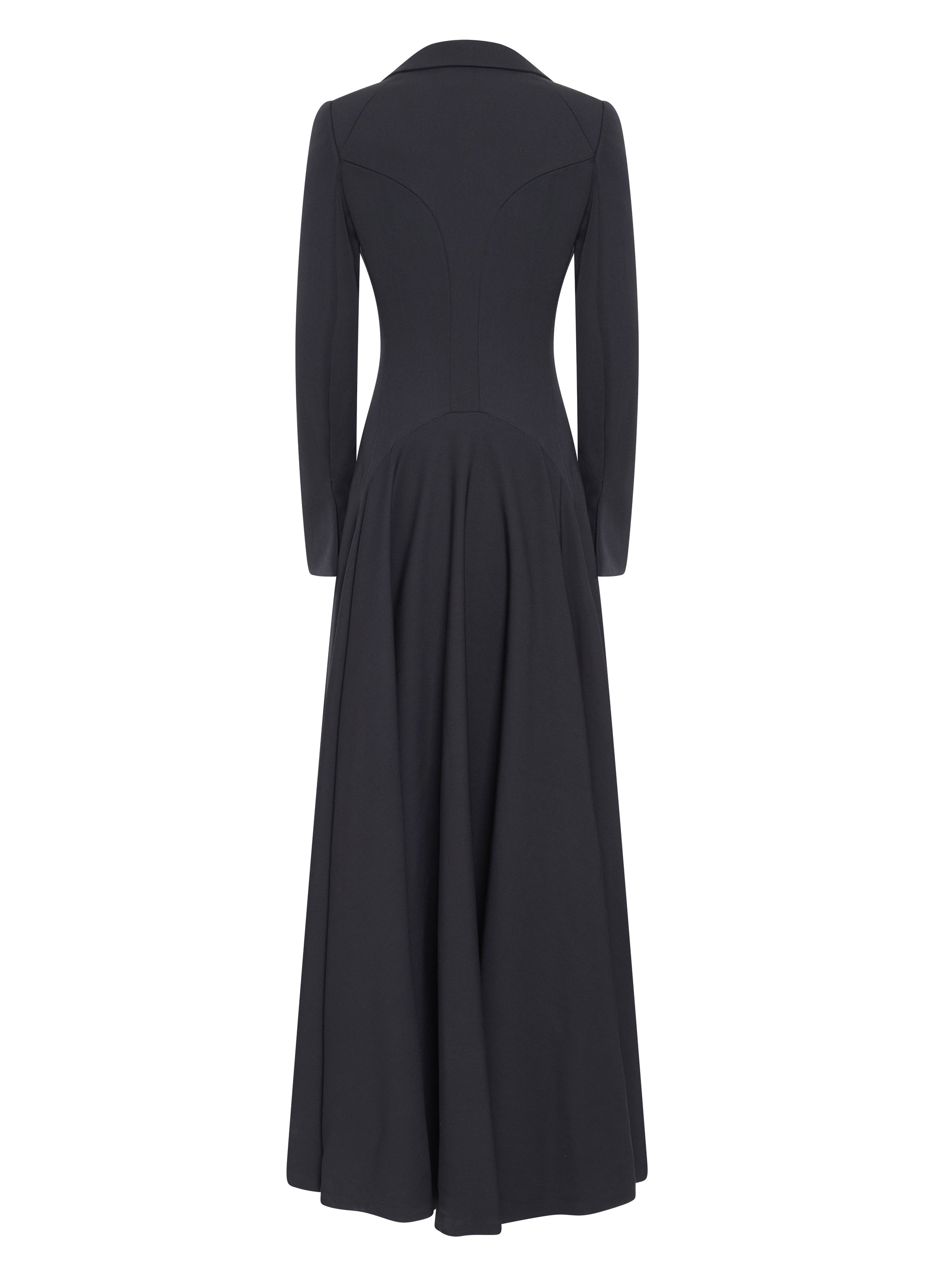 Manteau long ajusté et évasé en laine - Nuit