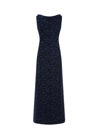 Robe longue brodée motif fleurs sans manches - Nuit