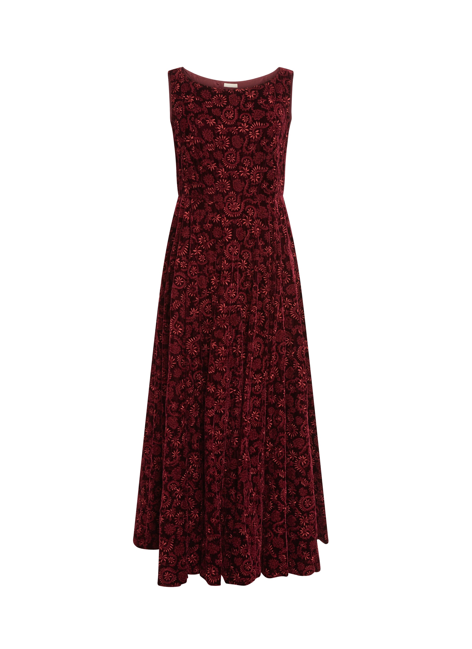 Sleeveless embroidered flowing dress - Bordeaux