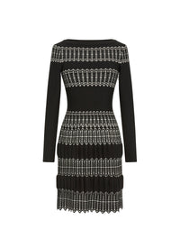 Sidi Bou Said Long Sleeve Wool Dress - Black & Ivory