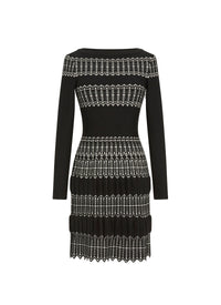 Robe à manches longues Sidi Bou Said en laine - Noir & Ivoire