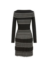 Sidi Bou Said long sleeve wool dress - Black & Ivory