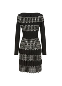 Sidi Bou Said Long Sleeve Wool Dress - Black & Ivory