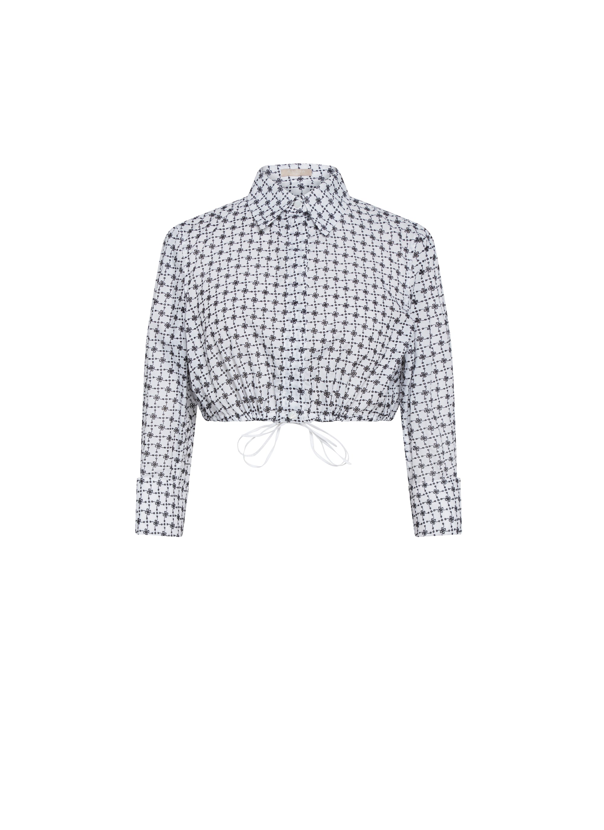 Short shirt with broderie anglaise - White & Black