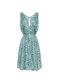 Sleeveless silk chiffon Vagues short dress - Green & White