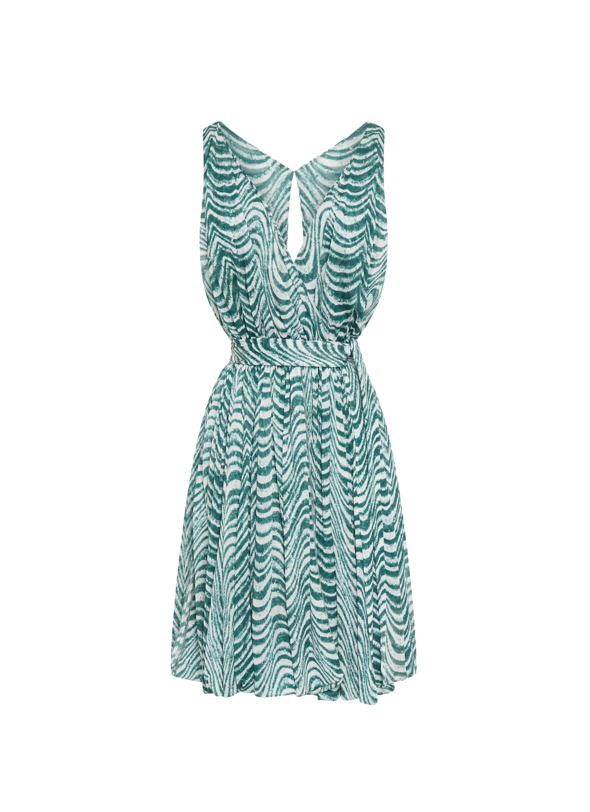 Robe courte sans manches Vagues mousseline en soie - Vert & Blanc