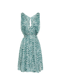 Robe courte sans manches Vagues mousseline en soie - Vert & Blanc
