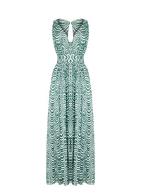 Robe sans manches Vagues mousseline en soie - Vert & Blanc