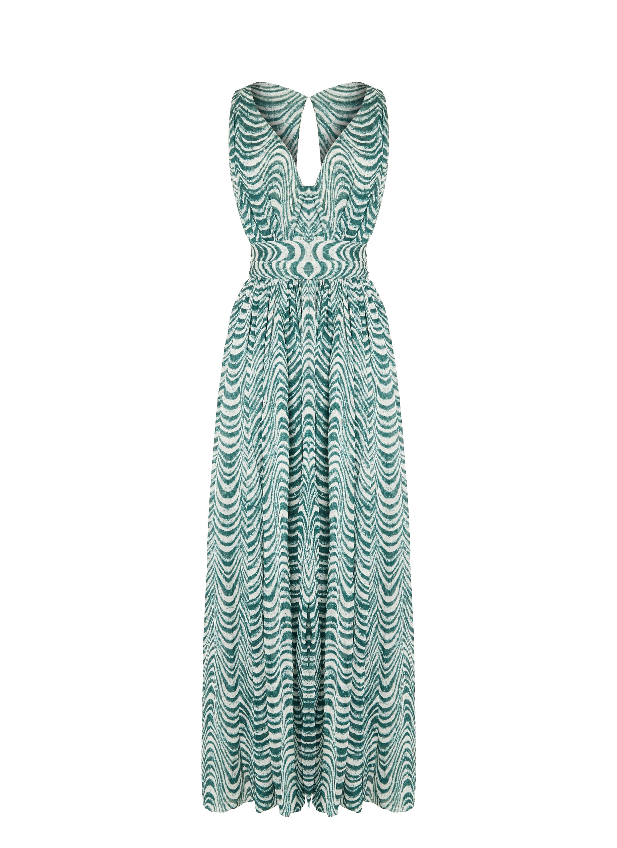 Robe sans manches Vagues mousseline en soie - Vert & Blanc