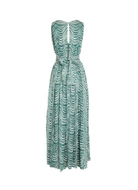 Sleeveless wave silk chiffon dress - Green & White