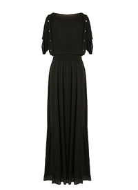 Robe fluide longue à manches courtes - Noir