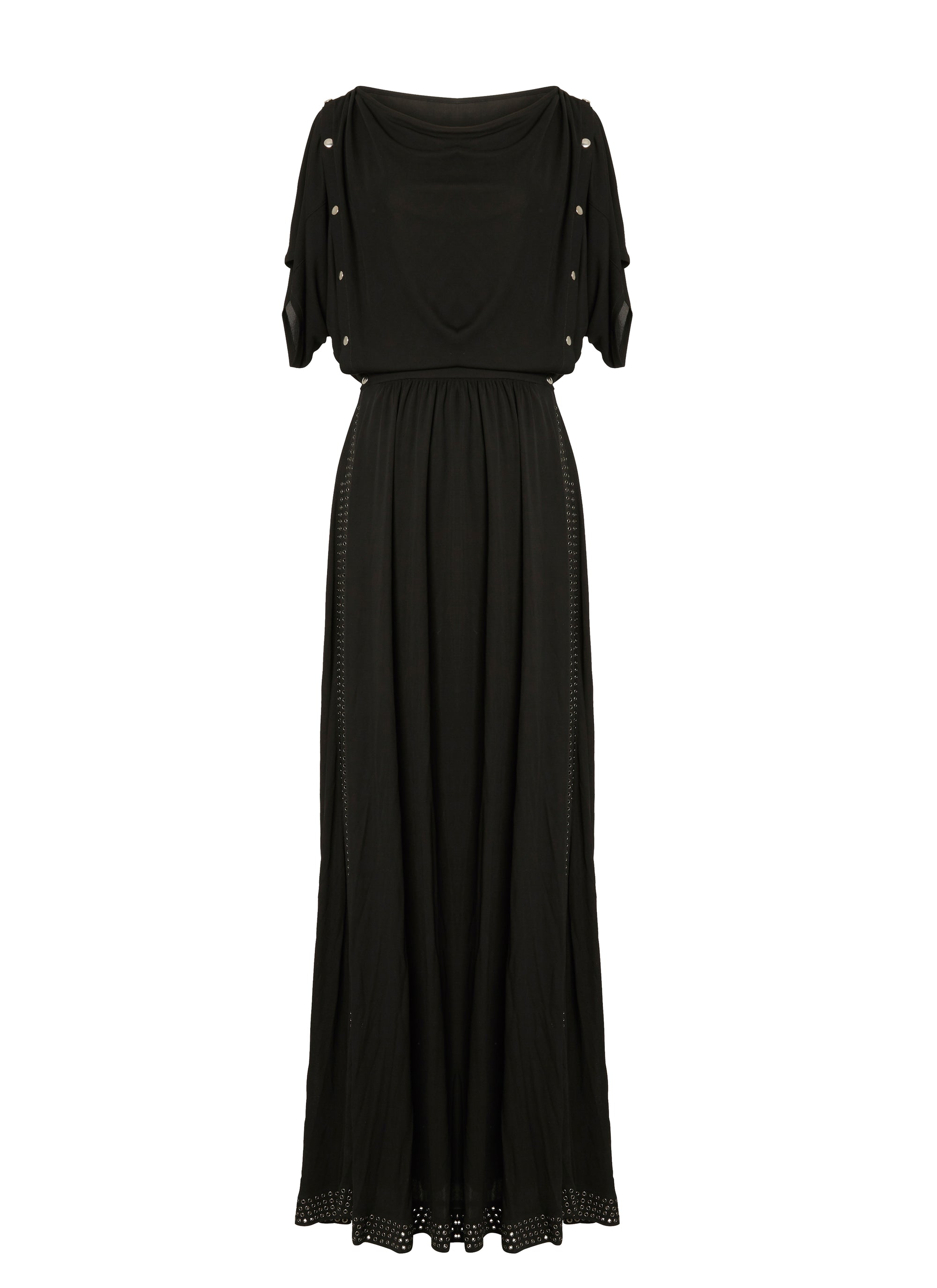 Robe fluide longue à manches courtes - Noir