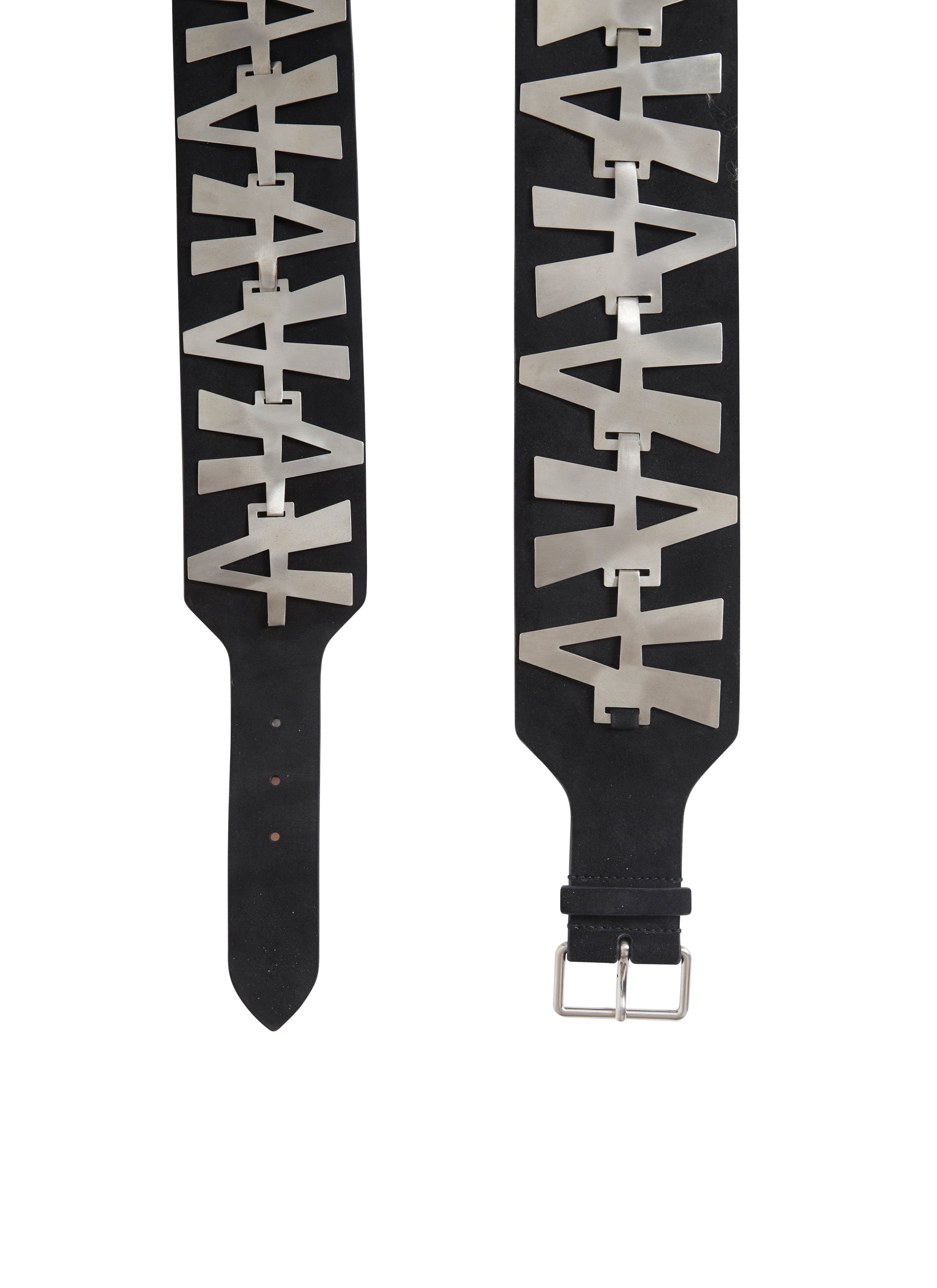 Belt with metal AA detail in leather - Black intense