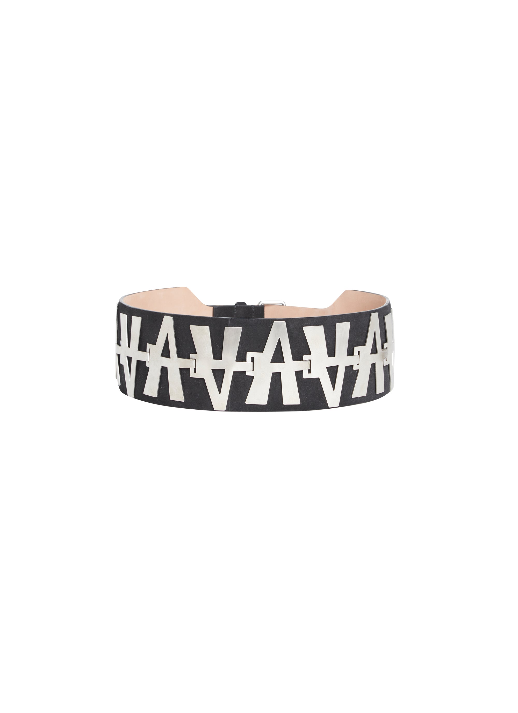 Belt with metal AA detail in leather - Black intense
