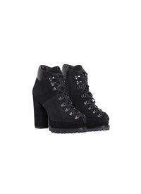 Bottines crantées à lacets en cuir - Noir
