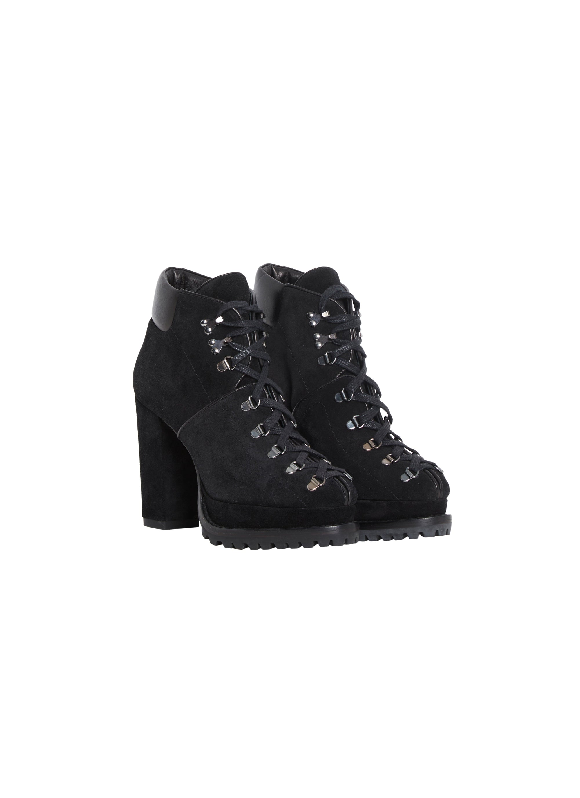 Bottines crantées à lacets en cuir - Noir