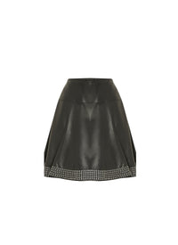 Jupe courte à bordure cloutée en cuir - Noir